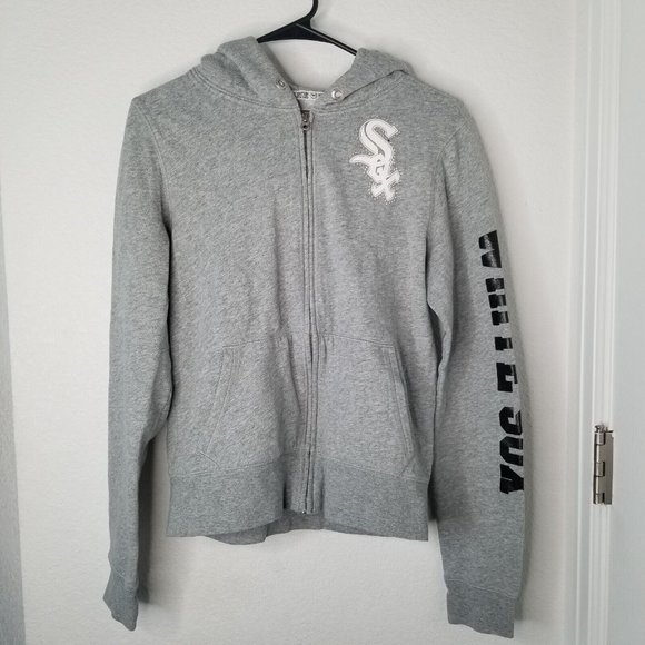 Pink Victoria’s Secret Gray White Sox Baseball Full Zip Hoodie Large - Picture 3 of 14